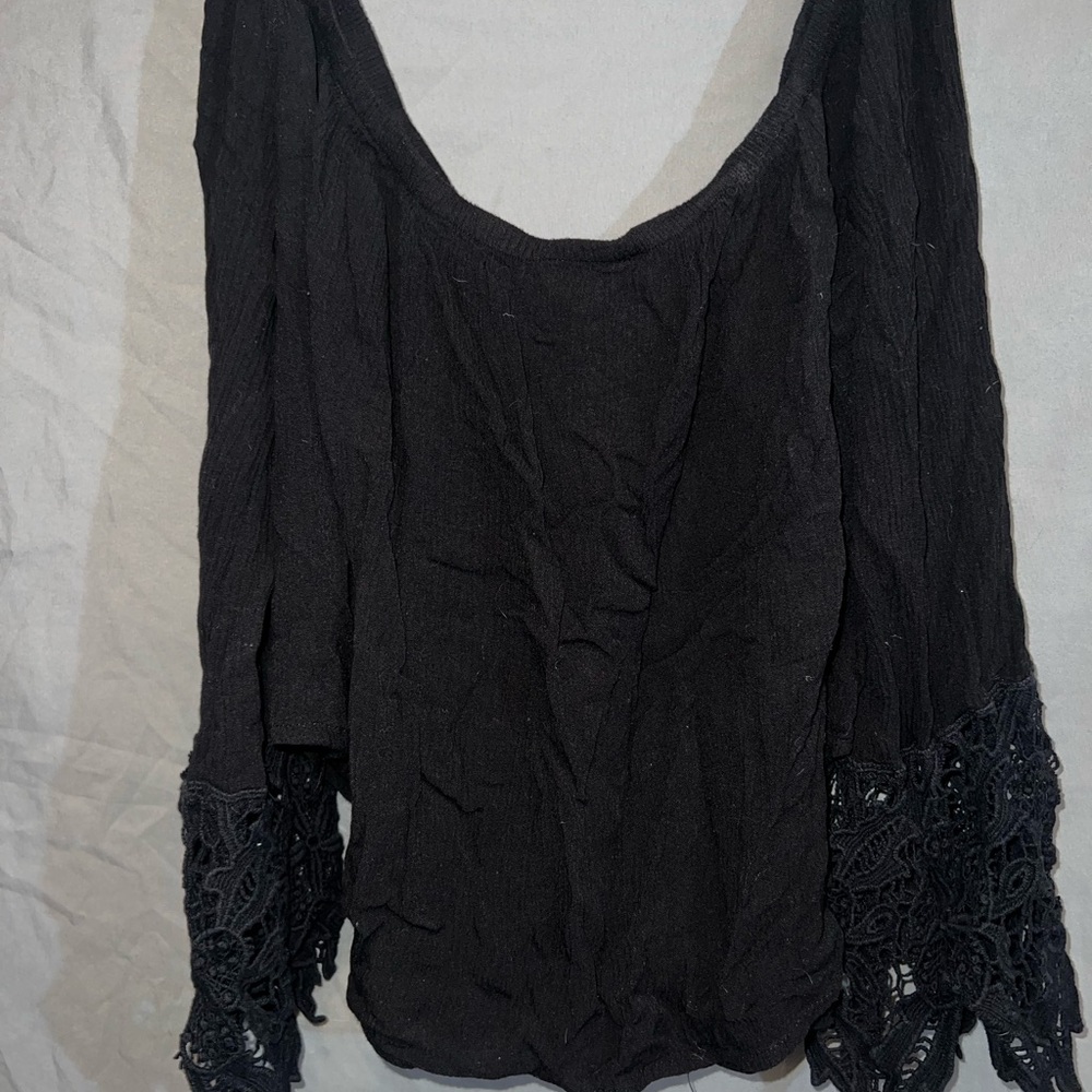 Ambiance Elegant Black Lace Sleeve Top